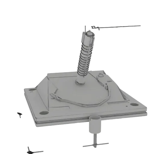 Рендер 3D-модели клинового опорного элемента с наклонной верхней поверхностью, отверстием под болт и пазом для фиксации.