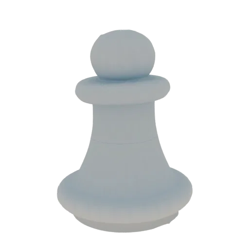 3D модель классической белой шахматной пешки, вид спереди.