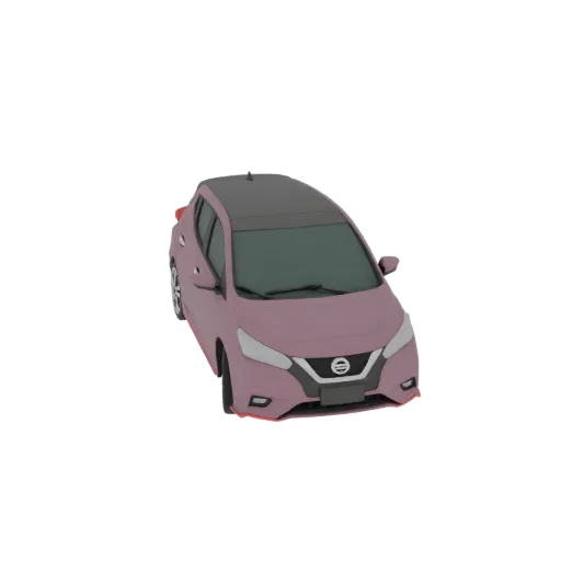 3D модель Nissan Leaf Nismo 2018 года, вид спереди и сбоку, розовый кузов, черный крыша