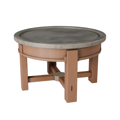 Круглый журнальный столик реалистичная 3D-модель, гостиная, студийный рендер в три четверти, детализация текстуры дерева.