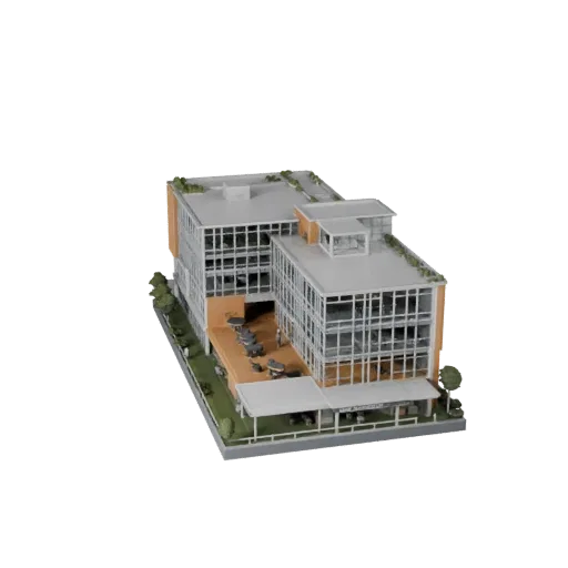 Печатная модель офиса Startup Hub в формате STL, изометрический вид, демонстрирующий материалы коммерческого офисного здания