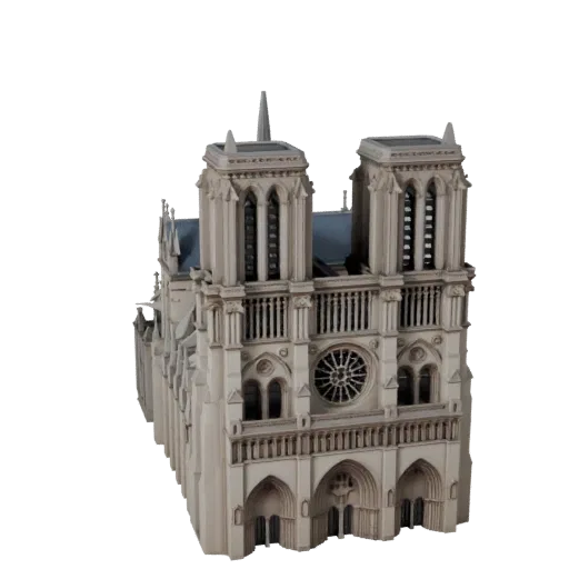 Низкополигональная 3D модель Собора Парижской Богоматери, готовая для игр экстерьер, показывающая материалы достопримечательн