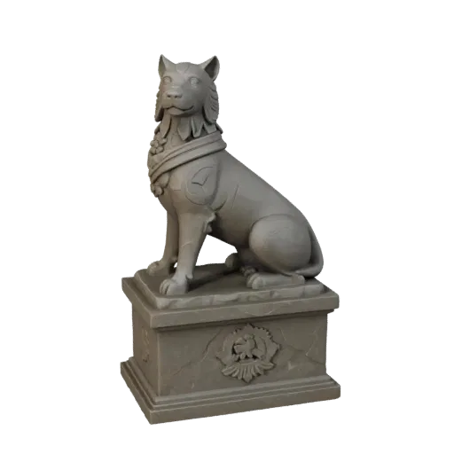 STL 3D-модель бронзовой статуэтки животного для печати, вид в три четверти, постамент и детали скульптуры