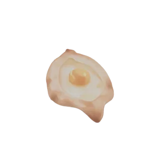 3D model of a golden-brown Khachapuri, a Georgian cheese bread, with a bright yellow egg yolk in the center, on a white backg