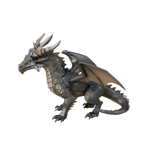 Низкополигональная 3D-модель Дракона из костей, вид сбоку в игровом ракурсе, низкополигональный ассет животного с рогами, гре
