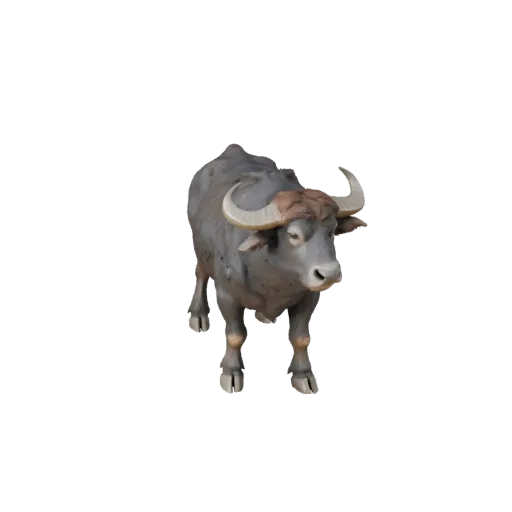 3D модель Водяного буйвола, вид сбоку, рендер дикой природы, готовый для Blender ассет животного с направлением шерсти, форма