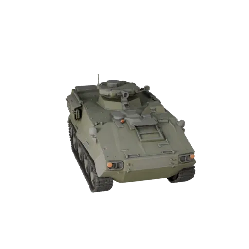 Низкополигональная 3D модель БМП, вид в игровом окне в три четверти, низкополигональный актив транспортного средства с массив