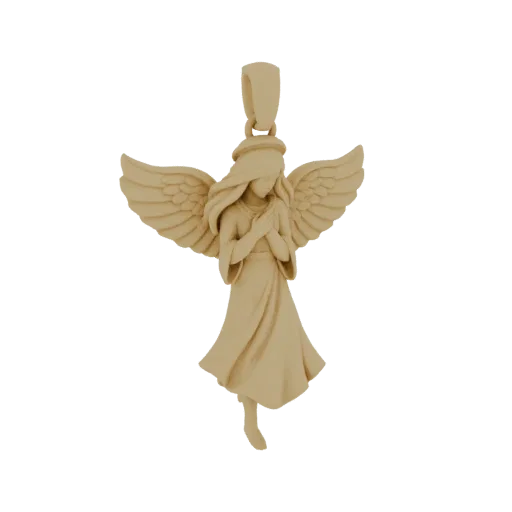 3D модель подвески молящегося ангела с расправленными крыльями и сложенными руками, представленная в светло-бежевом материале