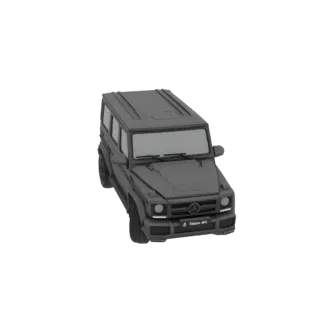 3D-модель темно-серого внедорожника Mercedes-Benz G-Class, вид с немного приподнятого передне-правого угла.