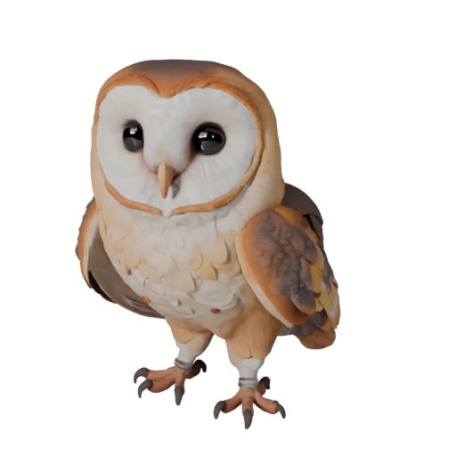 Мультяшный 3D модель ушастой совы - Стилизованный ассет для анимации | PBR
