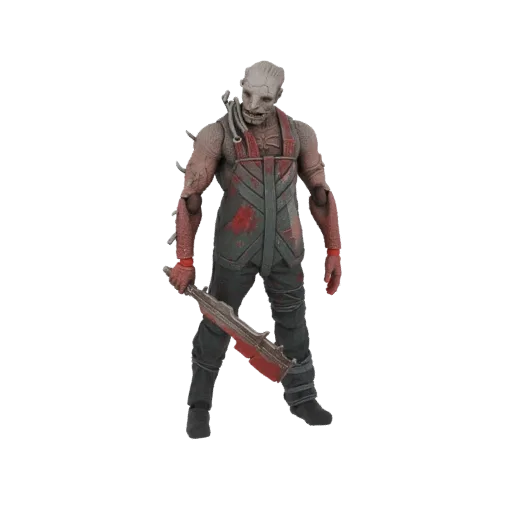 3D модель Трэппера из Dead by Daylight с ржавой ловушкой-капканом, гротескной маской и рваной одеждой.