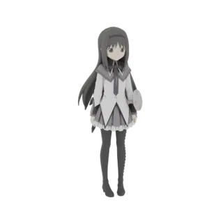 3D модель Хомуры Акеми из Madoka Magica, стоящей в школьной форме с темными волосами и серьезным выражением лица.