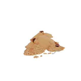 3D модель стопки печенья с шоколадной крошкой, одно с золотой короной и цепочкой, другие с коричневыми шапочками, на белом фо