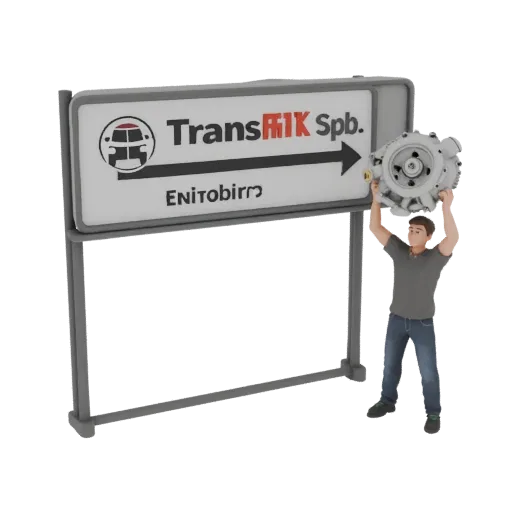 3D модель человека, держащего гидротрансформатор на фоне знака TransFIX Spb