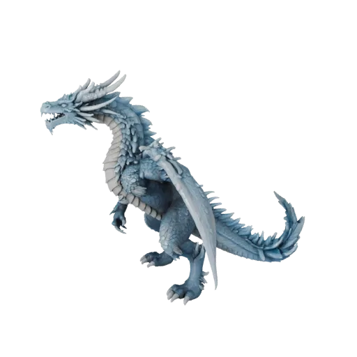 3D модель Ice Dragon, вид сбоку игровой камеры, готовый для Unity ассет животного со смешением фэнтезийной анатомии, героичес