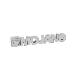 3D-рендер логотипа Mojang Studios с металлической отделкой, демонстрирующий стилизованный символ 'M'.
