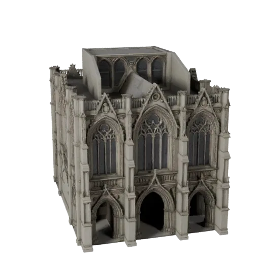 Готический фасад реалистичная 3D модель, вид с трех четвертей экстерьера, показывающий материалы фасада здания и архитектурны