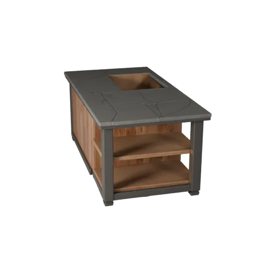 Кухонный остров High Poly 3D-модель, столовая, студийный рендер крупным планом, детализация древесины.