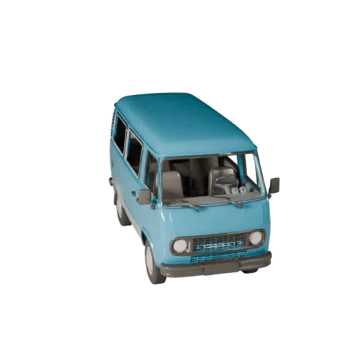 Ретро фургон 3D модель, вид в игровом окне три четверти, готовый для Unity ассет транспортного средства с линиями кузова, ост
