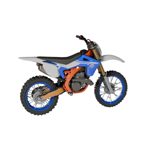 Мультяшная 3D-модель мотоцикла для эндуро, вид в три четверти в студии, стилизованный транспортный актив с балансом рамы, мас