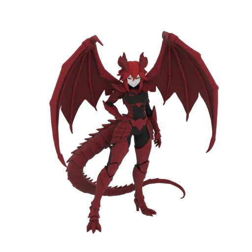 3D-модель Красного Рыцаря-Дракона, стоящего с расправленными крыльями, в детализированной красной броне.