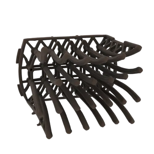 3D-рендер абстрактной геометрической решетчатой структуры с темной металлической отделкой, отличающийся сложными взаимосвязан