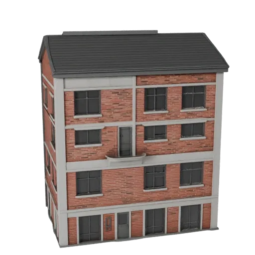 Крошечный дом высокополигональная 3D модель, крупный план архитектурного рендера, показывающий материалы жилого здания и архи