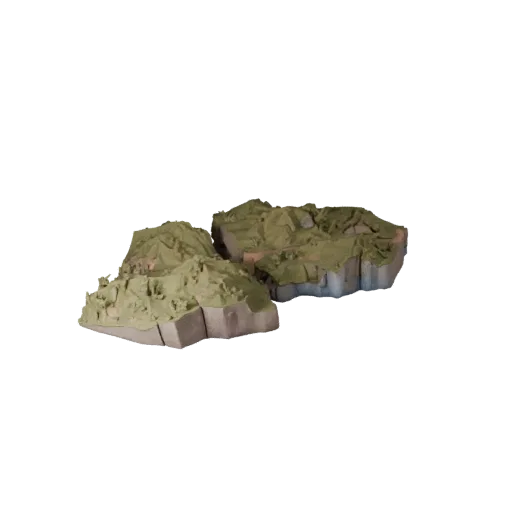 Модульный речной берег Стилизованная 3D модель, стилизованный изометрический рендер окружения, показывающий слои почвы, края