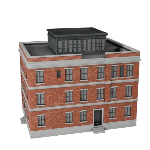 Готовая к использованию в Blender 3D модель таунхауса, вид рендера студии Blender, показывающий материалы жилого дома и архит