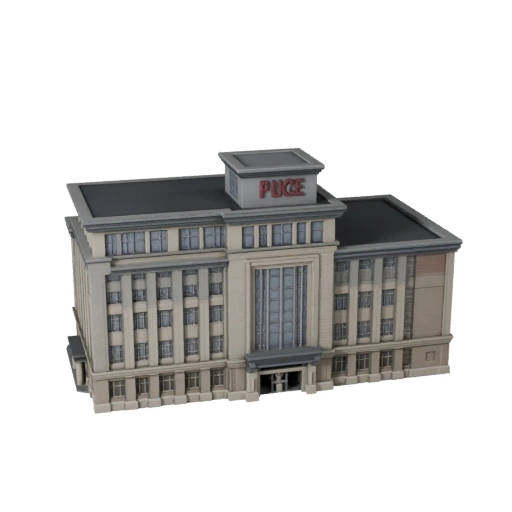 Modello 3D Stazione di Polizia Low Poly per Asset di Gioco in Tempo Reale