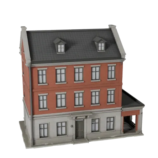 Готовая к использованию в Blender 3D модель колониального дома, вид рендера студии Blender, показывающий материалы жилого зда