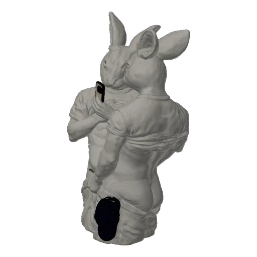3D модель двух антропоморфных кроликов, наклоняющихся, чтобы сделать селфи со смартфоном, выполненная в стиле классической ск