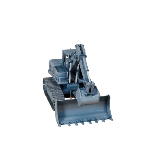 Модульная 3D-модель бульдозера для строительства, изометрический вид модульного набора, показывающий окрашенную сталь, детали