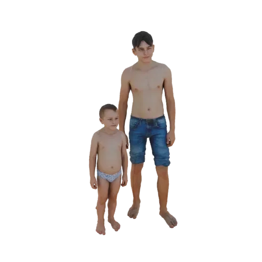 3D модель двух мальчиков, старшего подростка и младшего ребенка, стоящих рядом.