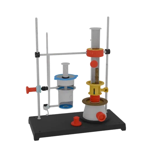 Печатаемая 3D-модель лабораторной горелки для класса, изометрический рендер STL, показывающий стекло, узнаваемые формы лабора
