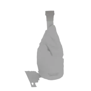 A 3D model of a glass bottle that has been crushed and deformed, with sharp edges and crumpled sections.