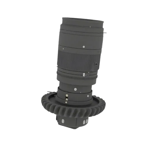 3D-модель объектива Helios 44-2 с корпусом для киносъемки, с большим кольцом шестерни у основания и рифлеными кольцами ручной