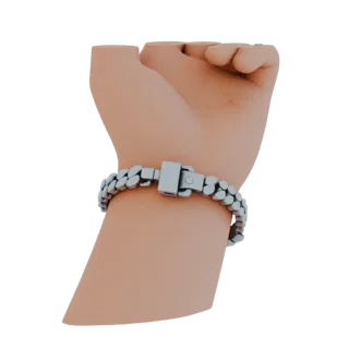 Браслет-манжета "Теннис" с бриллиантами, 3D-модель, вид три четверти спереди, рендер в AR-просмотрщике, оправа с бриллиантами