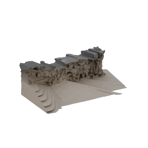 3D модель древней каменной стены с многоуровневым основанием, с грубыми текстурами и суровым видом, подходит для диорам и игр