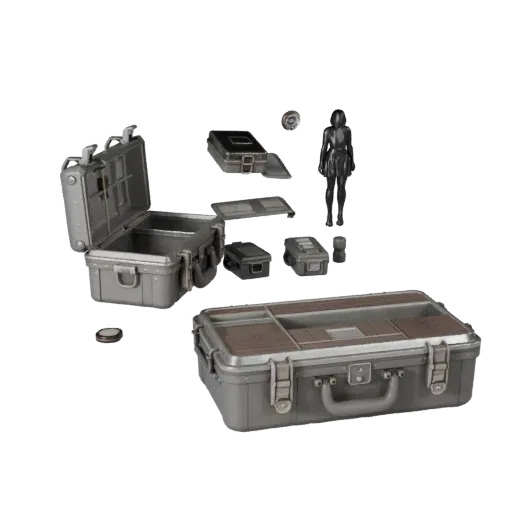 Высокополигональная 3D модель ящика для боеприпасов, студийный рендер крупным планом, показывающий пластик, функциональные от