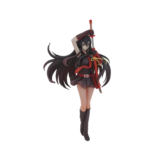 3D модель Акамэ из Akame ga Kill, женский аниме персонаж с черными волосами, держащая красную катану.