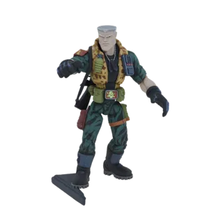 3D модель фигурки Генерала Хоука GI Joe в динамичной позе, в камуфляжной форме и тактическом снаряжении.