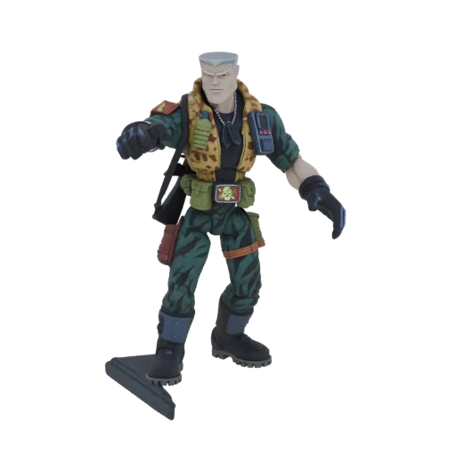 3D модель фигурки Генерала Хоука GI Joe в динамичной позе, в камуфляжной форме и тактическом снаряжении.