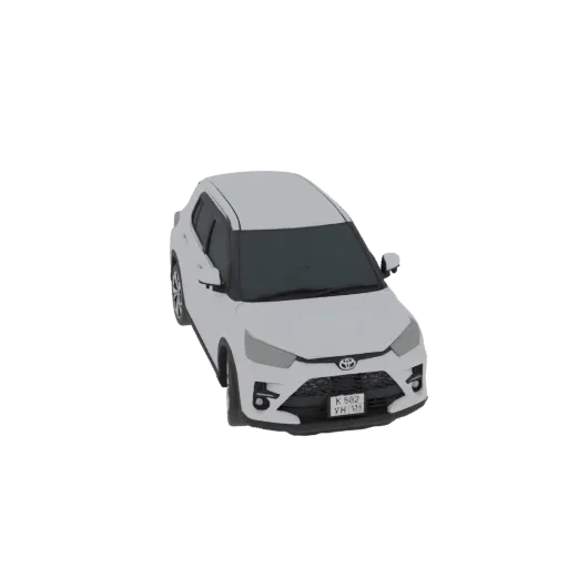3D модель белого Toyota Raize SUV, вид спереди справа под небольшим углом.
