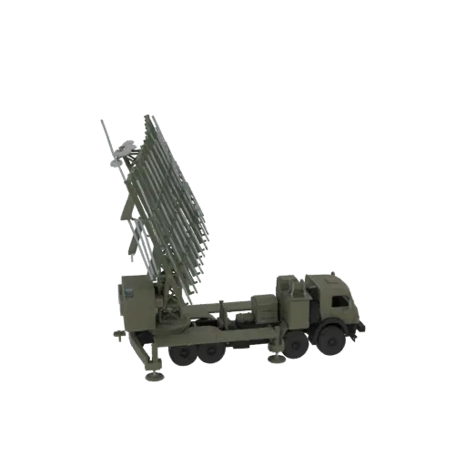 3D-модель зеленой мобильной РЛС на грузовике с большой антенной радара
