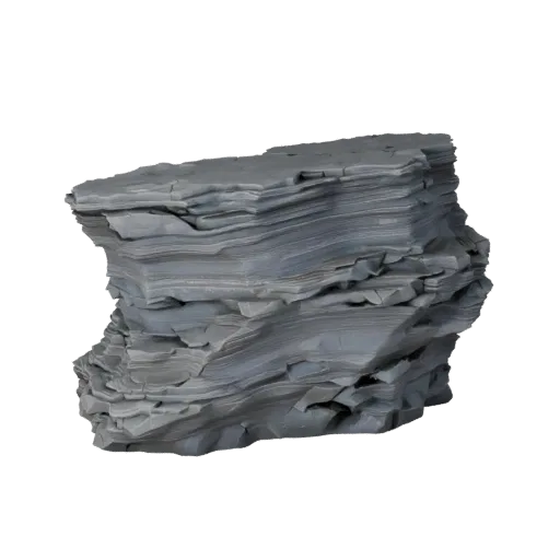 3D-модель берегового скального уступа Unity, изометрический вид, показывающий слоистый камень, края воды.