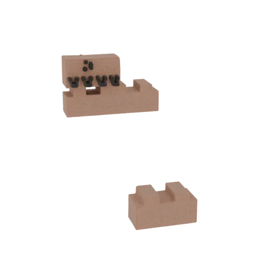 3D рендер двухкомпонентной деревянной игрушки-головоломки "Собака" с натуральной деревянной отделкой и нарисованными чертами