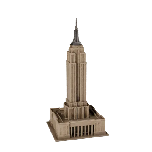 Стилизованная 3D модель небоскреба Эмпайр-стейт-билдинг, изометрический стилизованный вид игрового окружения, показывающий ма