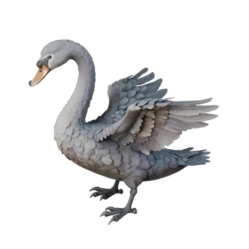 3D модель лебедя, вид сбоку, рендер дикой природы, готовый для Blender ассет животного с профилем клюва, сложным оперением, к