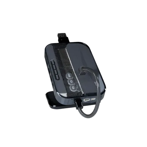 3D-модель беспроводного USB-хаба, вид спереди в три четверти, рендер студии AR-просмотра, показывающий пластиковые корпуса, н
